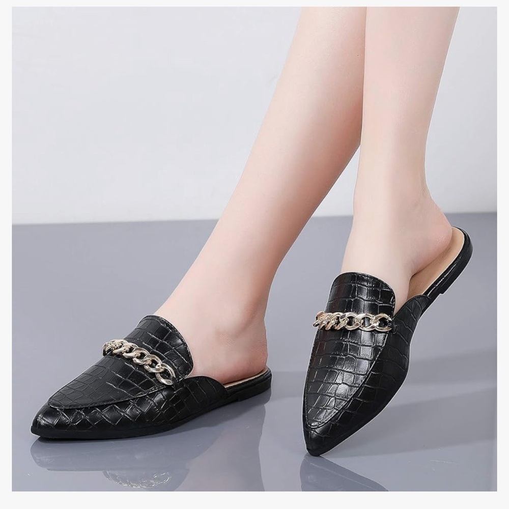 Black Mules Size 9.5 Women’s with Chain